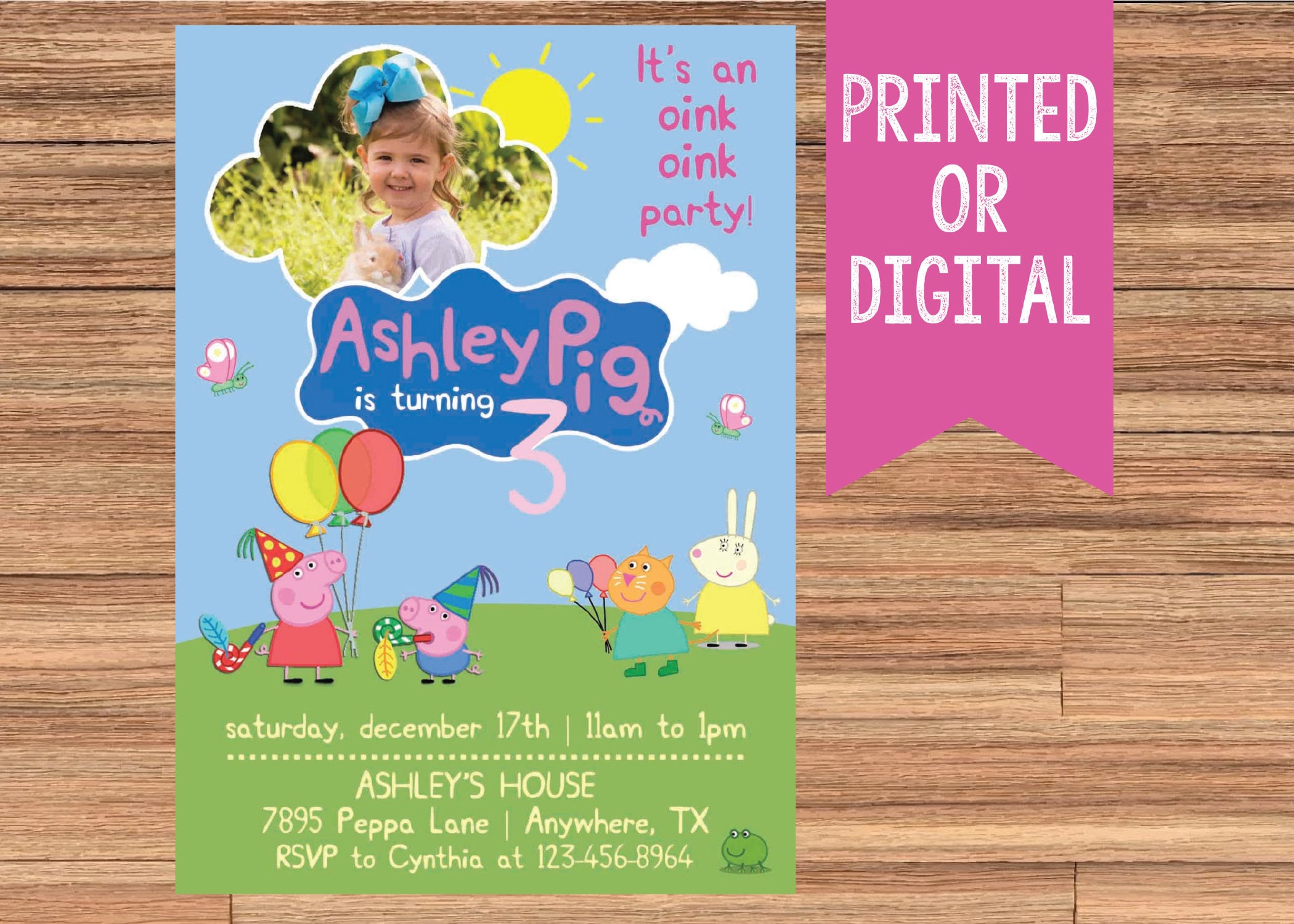 2 Options Peppa Pig Train Birthday Invitation with Photo or without Photo Print at Home. Digital File All Aboard Peppa /& Friends