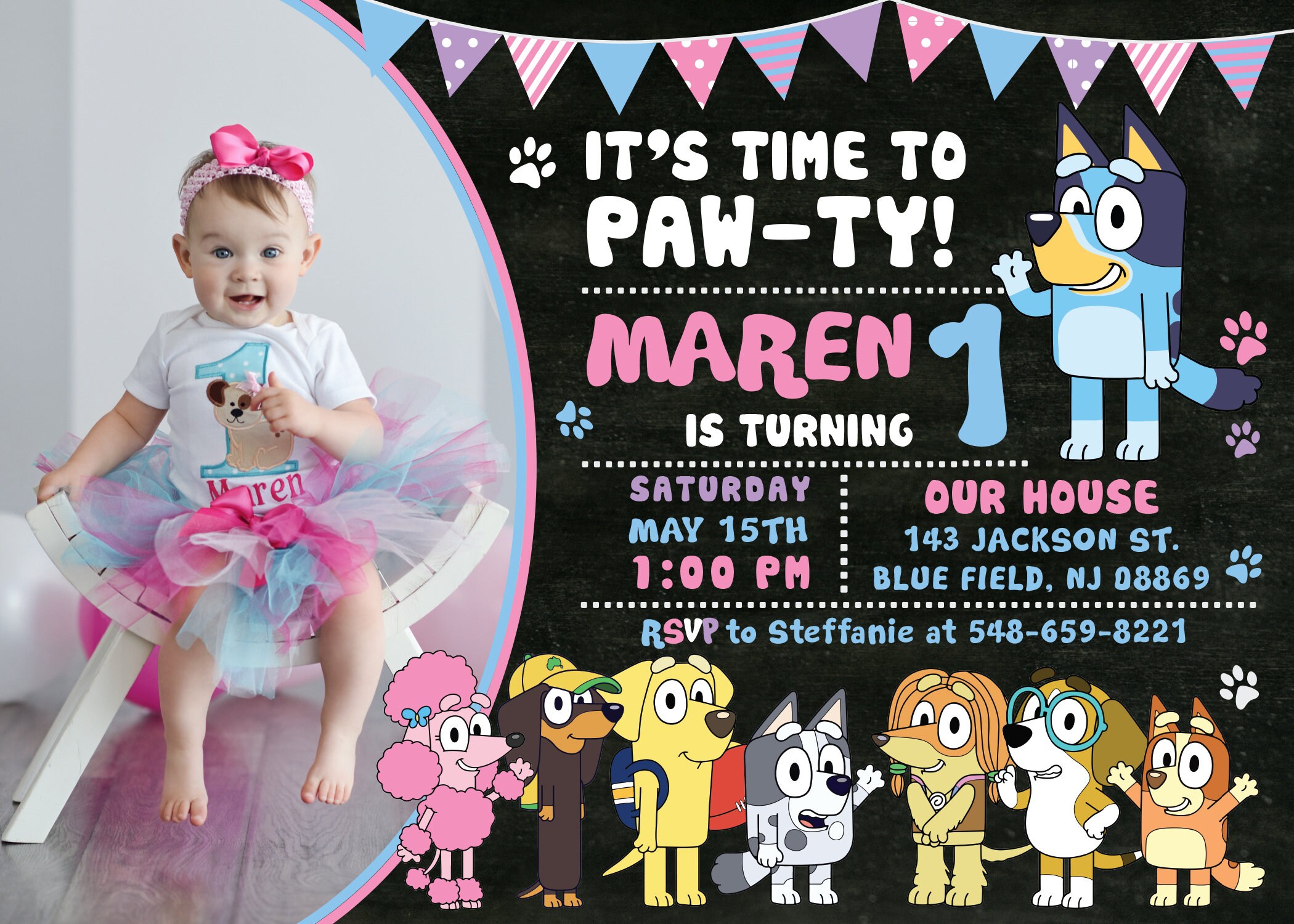 GIRL BLUEY Digital or Printed Birthday Party Invitation with Etsy