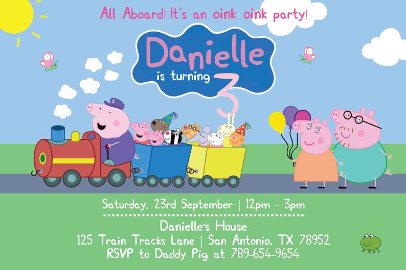 2 Options Peppa Pig Train Birthday Invitation with Photo or without Photo Print at Home. Digital File All Aboard Peppa /& Friends