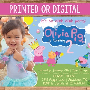 2 Options Peppa Pig Train Birthday Invitation with Photo or without Photo Print at Home. Digital File All Aboard Peppa /& Friends