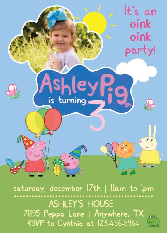 2 Options Peppa Pig Train Birthday Invitation with Photo or without Photo Print at Home. Digital File All Aboard Peppa /& Friends