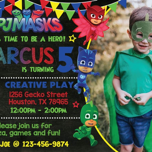 PJ Masks Birthday Party Invitation With Photo Catboy Owlet & Etsy