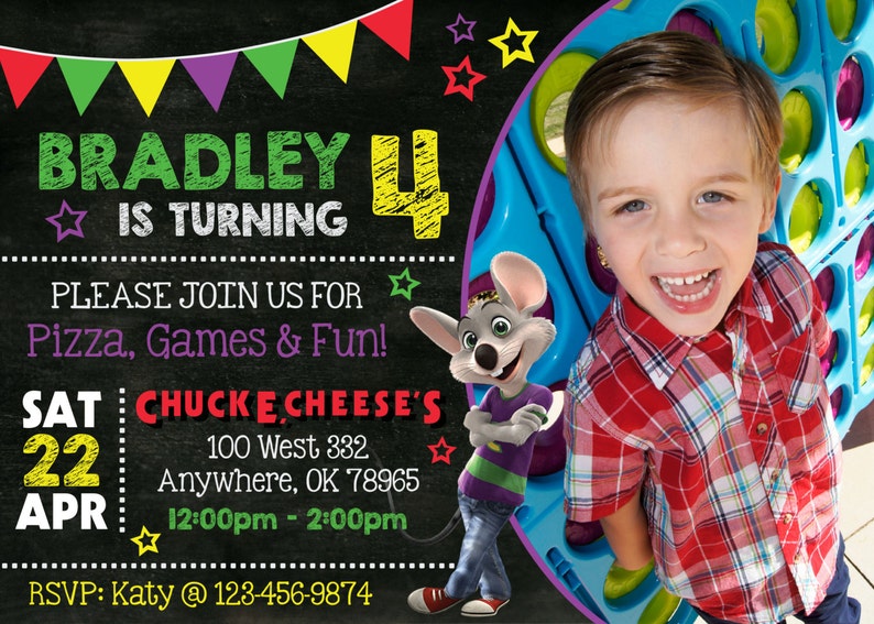 Chuck e cheese Chalkboard Birthday Party Invitation With Etsy Singapore
