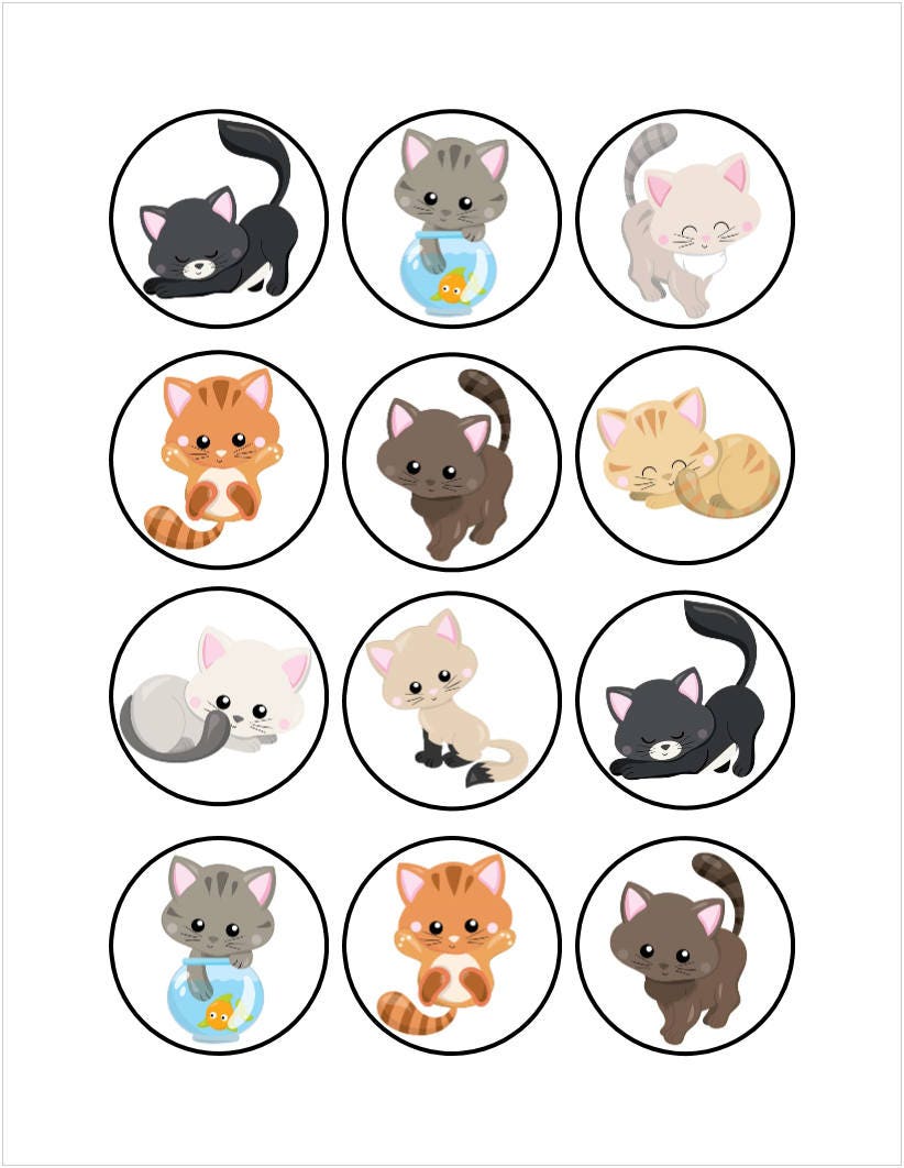 Edible Cartoon Cats Cupcake Cookie Toppers Etsy