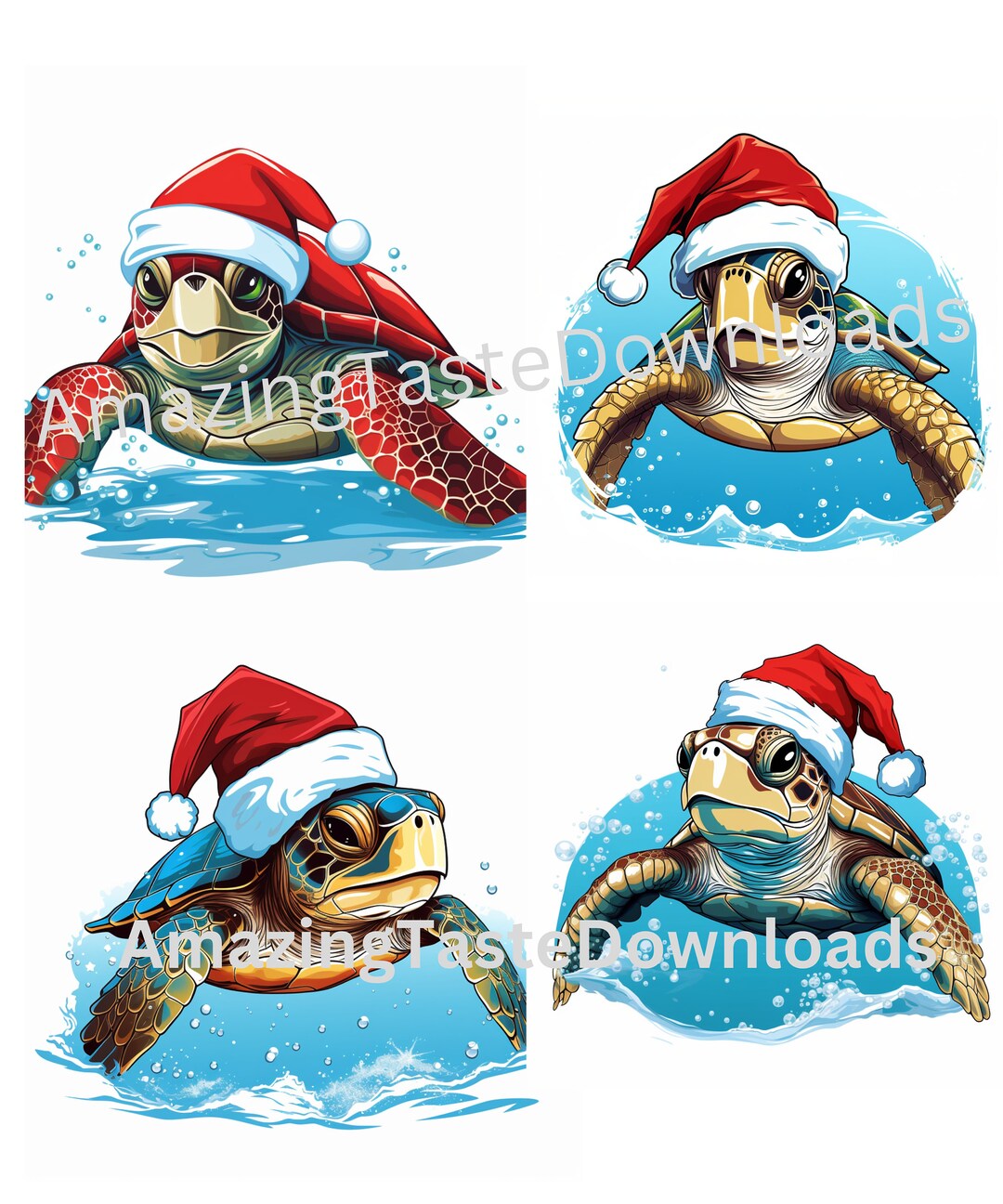 Christmas Sea Turtle PNG Commercial License Santa Hat Digital Download ...