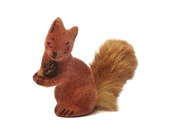 Vintage 1950s Wagner Kunstlerschutz Flocked Red Squirrel German Christmas Decorating Collectible Figurine Putz House Display Animal Retro