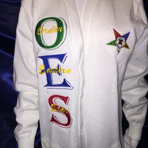 OES Eastern Star cardigan IMP white cardigans are out of stock until May.... image 1