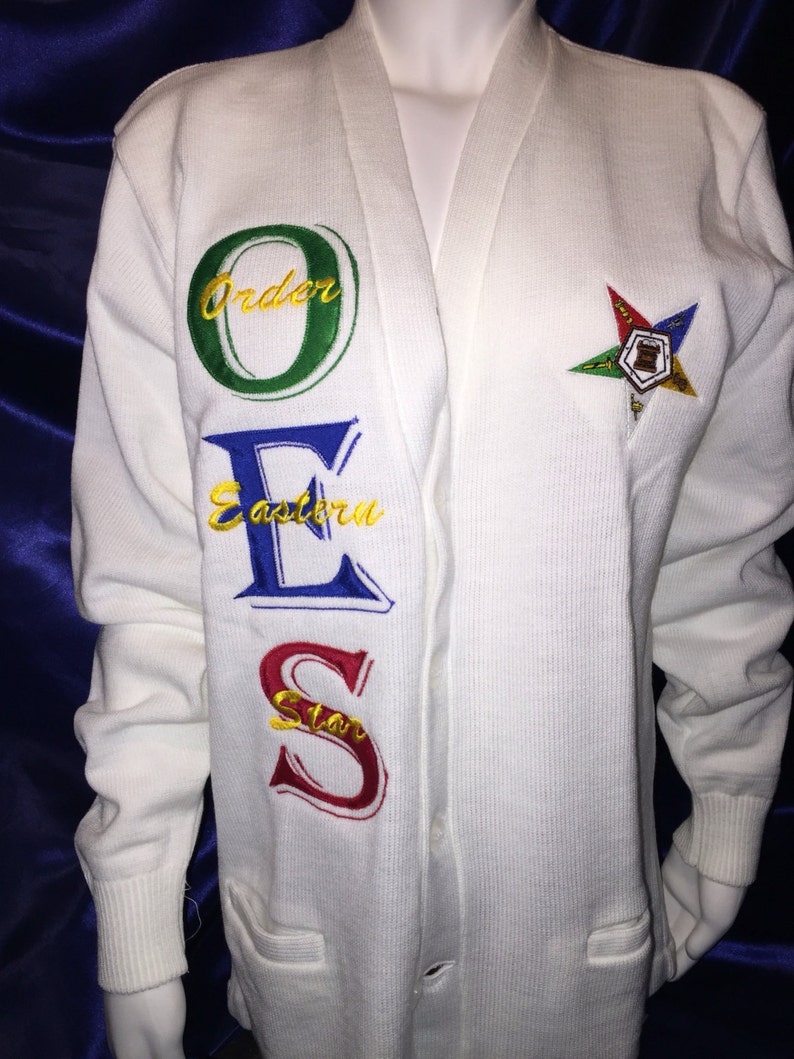 OES Eastern Star cardigan IMP white cardigans are out of stock until May.... image 1