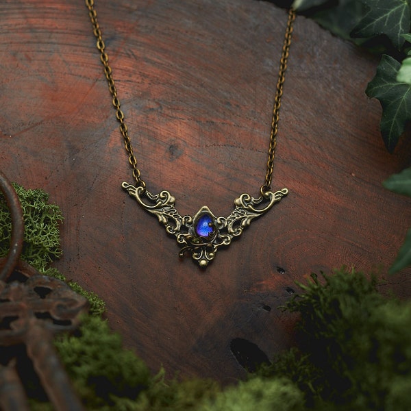 NECKLACE LITMUS STONES, bronze pendant, drop elven jewelry, elfic pendant. elf jewelry bronce. fantasy necklace. Aesthetic, Cottagecore.