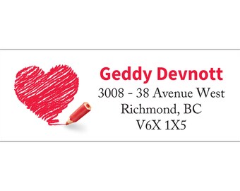 Brown Craft Labels Set 30 Personalized Return Address Labels Rectangle Shape 2-5//8 x 1 Pencil Heart Valentine Pattern