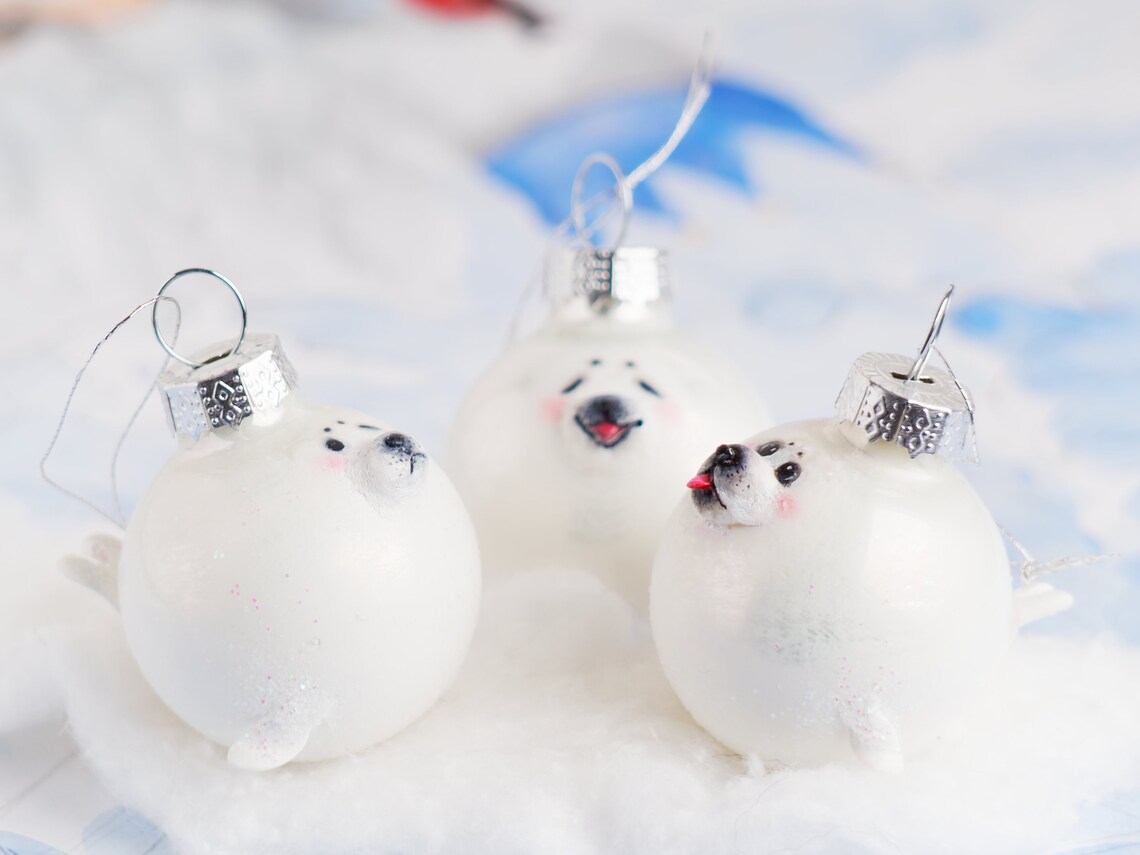 Christmas Baby Seal White christmas ornaments animal Etsy