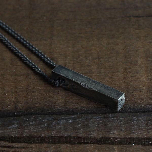 Man Necklace - Rustic Silver Bar Pendant for Man - Oxidized Sterling Silver - Gift for Men - Free Ground Shipping