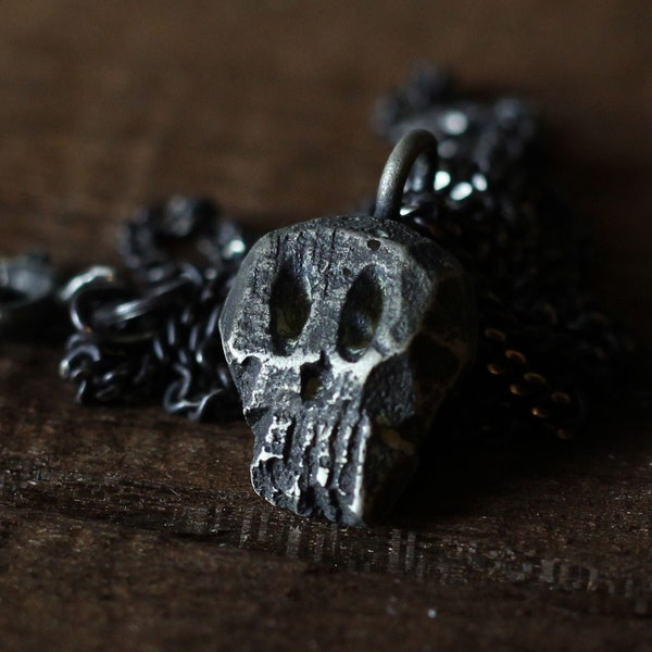 Mens Necklace Handmade Jewelry Skull Pendant in Sterling Silver Free Shipping