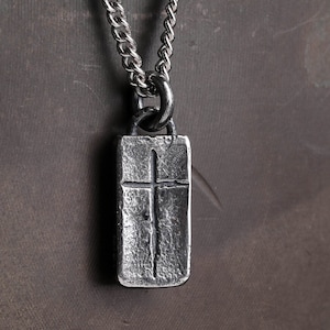 Herren Halskette Rustikal Cross Tag Anhänger für Herren aus Sterling Silber