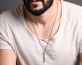 Collar con colgante de barra para hombre en plata de ley 925