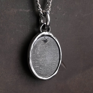 Mens Necklace Solitaire Black Diamond Tag Pendant for Men in Sterling Silver