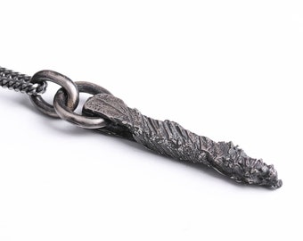 Men's Necklace Long Textured Pendant for Men in Sterling Silver