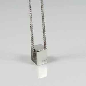 Geometric Necklace Sterling Silver Cube Pendant