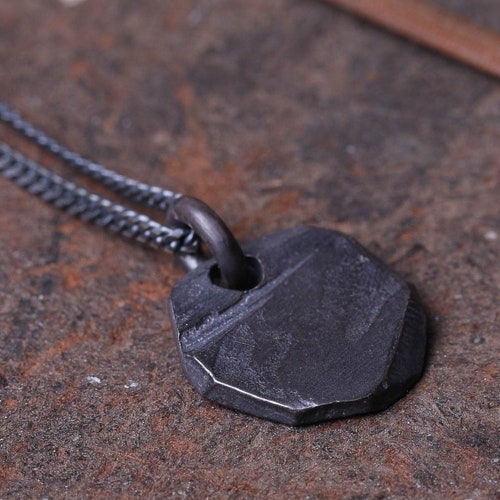 Mens Necklace Small Rustic Tag Pendant for Men in Sterling Etsy