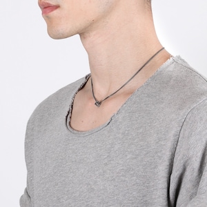 Mens Choker Necklace with Small Simple Basic Pendant in Oxidized Sterling Silver Handmade Unique Jewelry for Man