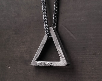 Mens Necklace Triangle Pendant in Sterling Silver 925