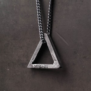 Mens Necklace Triangle Pendant in Sterling Silver 925