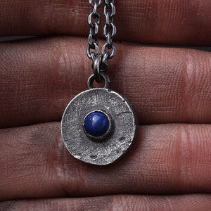 Men&#39;s Necklace Lapis Lazuli Pendant Handmade in Sterling Silver Personalized Custom Engraving