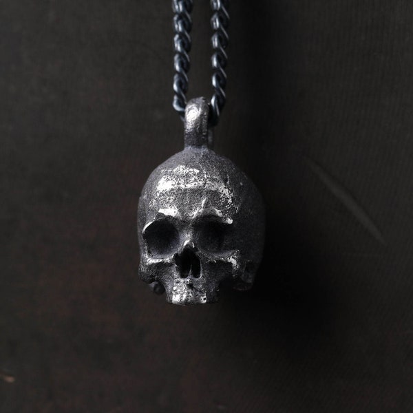 Men's Necklace Skull Pendant no Jaw Handmade in Sterling Silver