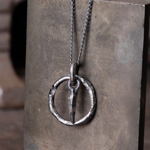 Mens Necklace Circle and Spear Pendant Handmade in Sterling Silver