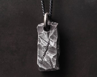 Mens Necklace Stone Bar Pendant in Sterling Silver 925