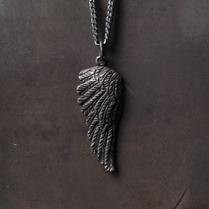 Mens Necklace Wing Feather Pendant in Sterling Silver 925
