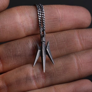 Men's Necklace Small Trident Pendant in Solid Sterling Silver