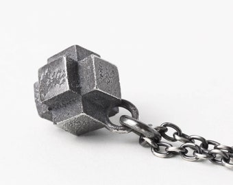 Men's Necklace X Cube Geometric Block Pendant Industrial Style Handmade in Sterling Silver