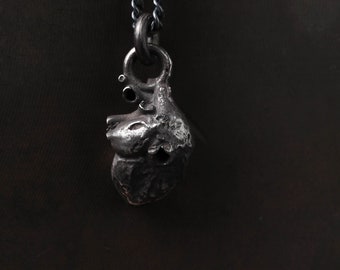 Men's Necklace Human Heart Handmade in Sterling Silver