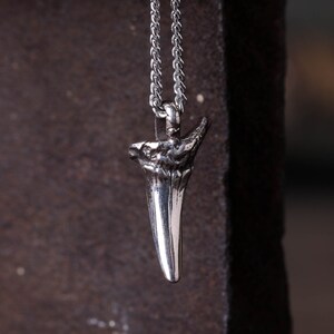 Mens Necklace Shark Tooth Pendant Necklace Handmade in Sterling Silver