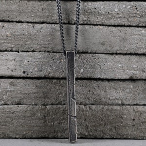Long Bar Pendant Necklace for Man in Oxidized Sterling Silver