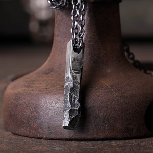 Mens Necklace Brutalist Bar Geometric  Rustic Pendant Handmade in Sterling Silver