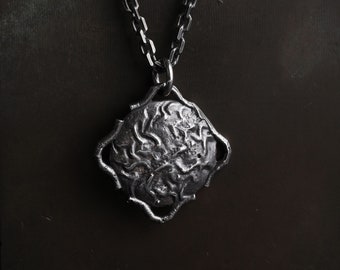 Man's Necklace Sun Pendant in Oxidized Sterling Silver