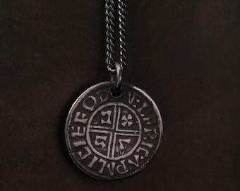 Mens Necklace Viking Antique Coin Pendant for Men in Sterling Silver