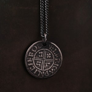 Mens Necklace Viking Antique Coin Pendant for Men in Sterling Silver