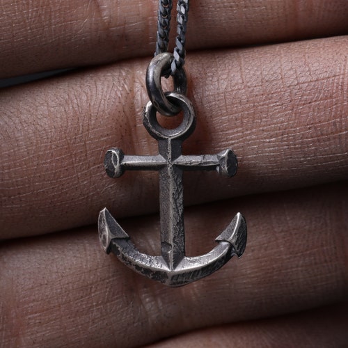 Anchor Necklace for Men Men's Anchor Necklace With Black Etsy Israel