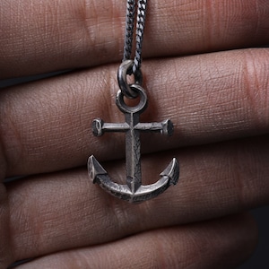 Mens Necklace Anchor Charm Pendant in Sterling Silver 925