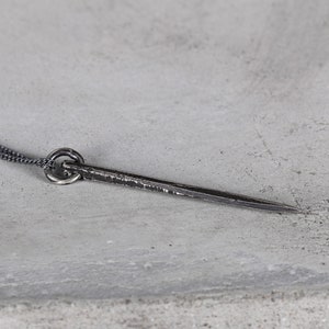 Handmade Necklace for Men Long Spear Spike Pendant Unique Jewelry in Sterling Silver