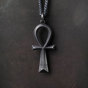 Man&#39;s Necklace Ahnk Symbol of Life Pendant in Oxidized Sterling Silver
