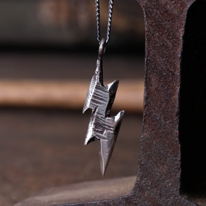 Mens Necklace Lightning Bolt - Thunder bolt Pendant Necklace Handmade in Sterling Silver