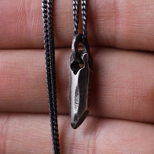 Mens Necklace Rustic Dog Tag Handmade in Sterling Silver Etsy