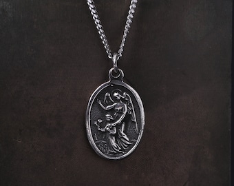 Mens Necklace Michael Angel and Saint George Pendant in Sterling Silver 925