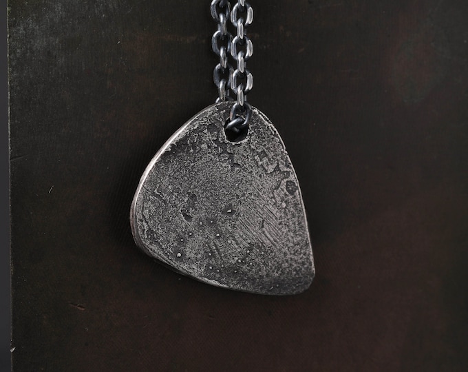 Men's Necklace Guitar Pick Pendant Handmade in Sterling Silver