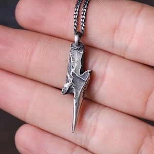 Man Necklace Lightning Bolt - Thunder bolt Pendant Necklace Handmade in Sterling Silver