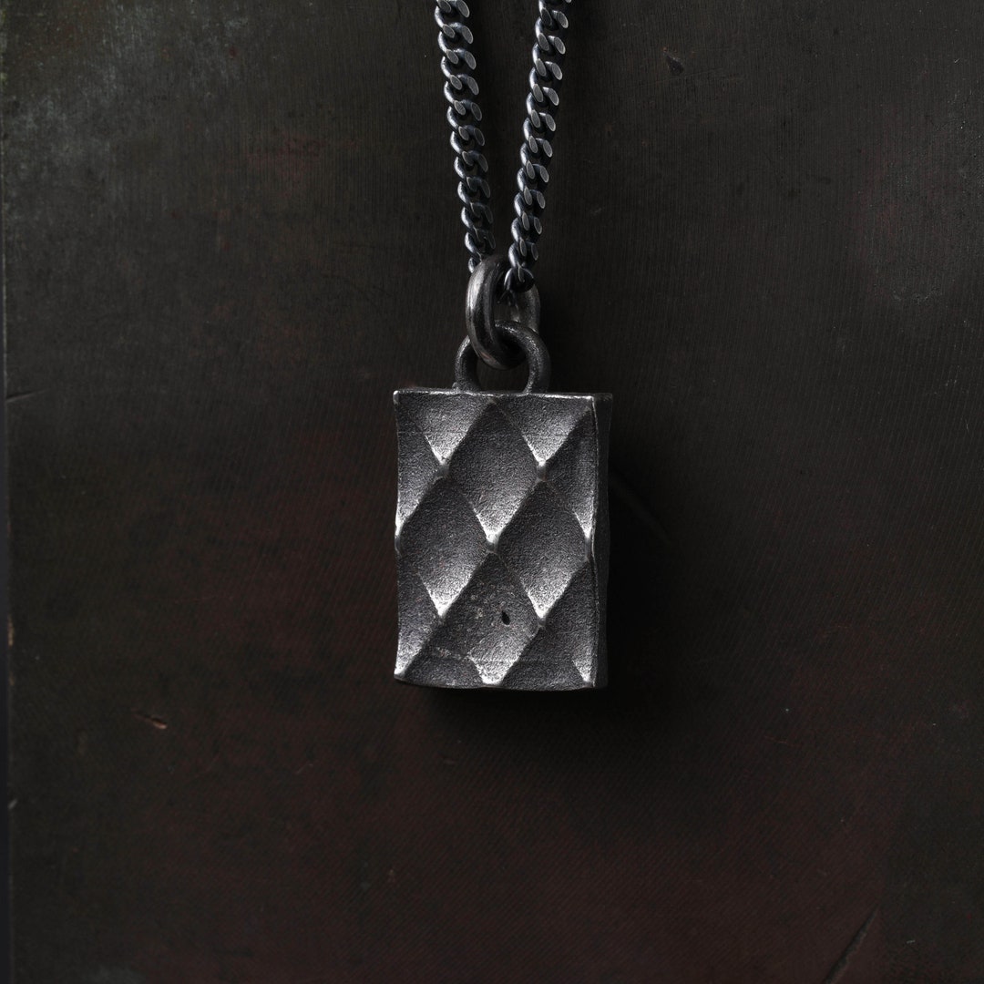 Men's Necklace Pattern Tag Pendant in Oxidized Sterling Silver Etsy